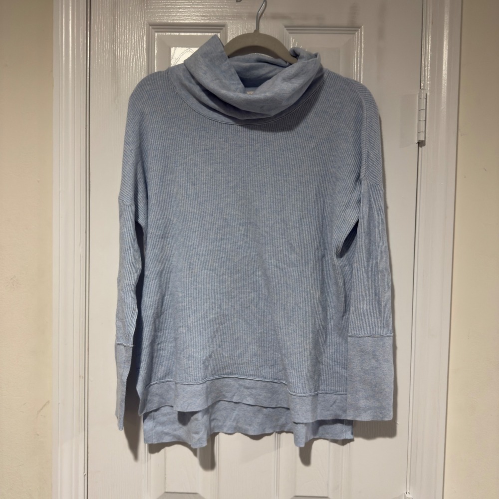 Kinross Cashmere Turtleneck‎ Sweater – Women's Medium – Blue Ribbed Knit